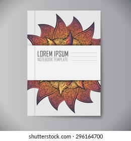 Design notebook with mandala. Ornament texture. Notebook template.