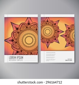 Design notebook with mandala. Ornament texture. Notebook template.
