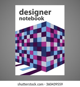 Design notebook. The projection cubes . Purple and blue 