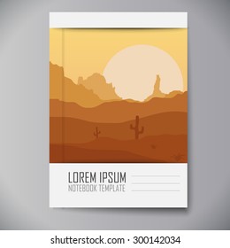 Design notebook with west landscape. Copybook template.
