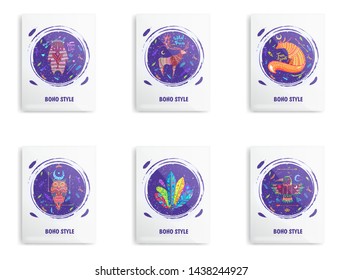 Design notebooks with animals set  ethnic indian style.  Colorful vector drawings on notebook on white background.