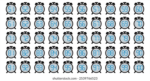 Design number 1 to 100 premium digital blue clock icon black circle icon