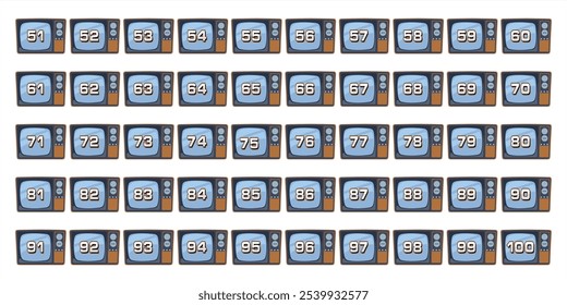 Design number 1 to 100 premium classic blue brown television logo icon