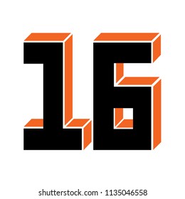 design number 16, player's shirt sport number design sketch, sixteen numeral icon vector illustration