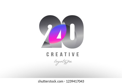 Design of number 20 silver grey metal metallic gradient color suitable as a logo for a company or business