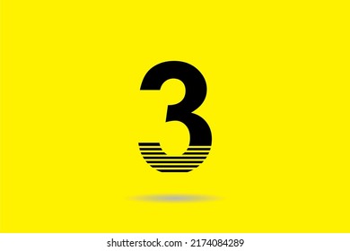design number 3 black in the form of a line below. suitable for logo anniversary, birthday, business, celebration, party, technology, etc. number 3 logo design, number monogram, number typography