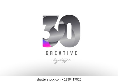 Design of number 30 silver grey metal metallic gradient color suitable as a logo for a company or business