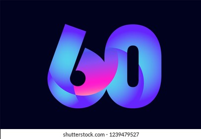 Design of number 60 pink blue gradient color suitable as a logo for a company or business