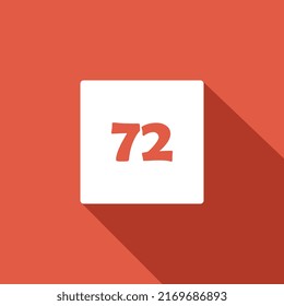 Design number 72 in a modern flat style in a white frame on a red screen with a shadow in the vector for commercial use.
