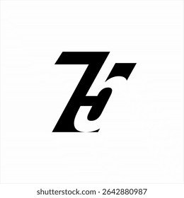 Design the number 75 logo with the number five in the negative space.