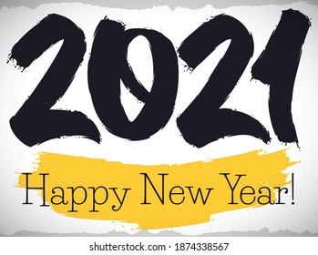 Design with number in brush stroke style and greeting  in yellow paint for 2021 New Year celebration.