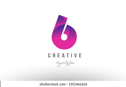 Design of number digit six 6 with pink gradient color suitable as a logo for a company or business