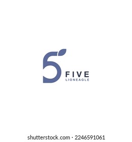 Design number five head lion or eagle shape. Vector illustration.