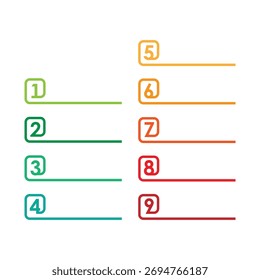 Número de diseño con estilo de línea. 9 Plantilla de números para negocios de información, Plantilla de infografías, visualización de datos, presentación de informes 