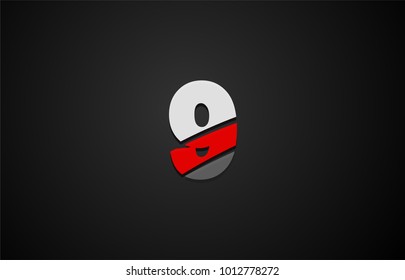 Design of number logo 9 with red white and black color icon for a company or business