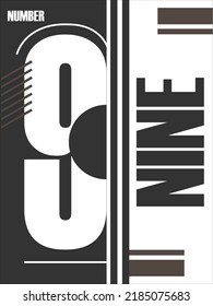 Diseño número nueve simple y moderno. Diseño en blanco y negro