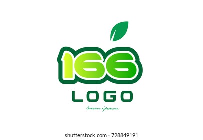 Design of number numeral  digit 166 with green leaf and color suitable for a business or company
