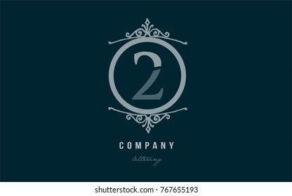 Design of number numeral digit 2 two with blue pastel color and decorative circle monogram suitable as a logo for a company or business