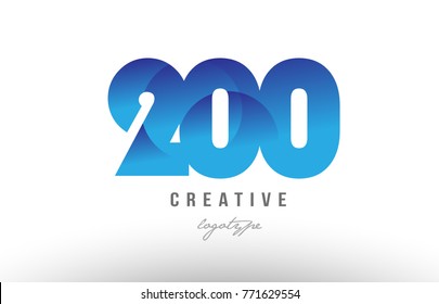 Design of number numeral digit 200 with blue gradient color suitable as a logo for a company or business