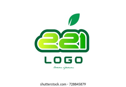 Design of number numeral  digit 221 with green leaf and color suitable for a business or company