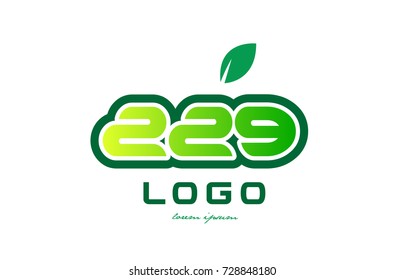 Design of number numeral  digit 229 with green leaf and color suitable for a business or company