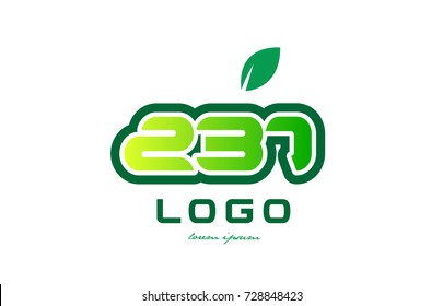 Design of number numeral  digit 237 with green leaf and color suitable for a business or company