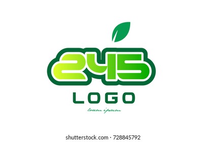 Design of number numeral  digit 245 with green leaf and color suitable for a business or company