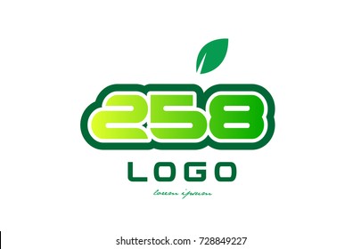 Design of number numeral  digit 258 with green leaf and color suitable for a business or company