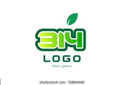 Design of number numeral  digit 314 with green leaf and color suitable for a business or company