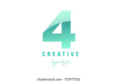 Design of number numeral digit 4  four with green pastel gradient color suitable as a logo for a company or business