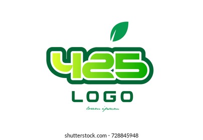 Design of number numeral  digit 425 with green leaf and color suitable for a business or company