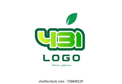 Design of number numeral  digit 431 with green leaf and color suitable for a business or company
