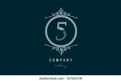 Design of number numeral digit 5 five with blue pastel color and decorative circle monogram suitable as a logo for a company or business