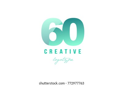 Design of number numeral digit 60 with green pastel gradient color suitable as a logo for a company or business
