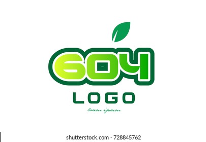 Design of number numeral  digit 604 with green leaf and color suitable for a business or company