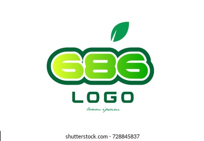 Design of number numeral  digit 686 with green leaf and color suitable for a business or company