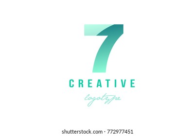 Design of number numeral digit 7 seven with green pastel gradient color suitable as a logo for a company or business