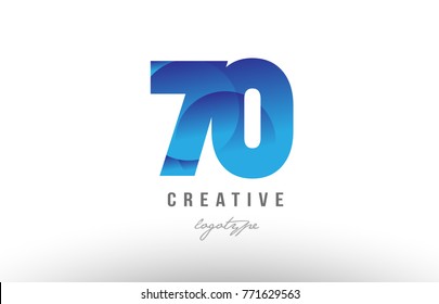 Design of number numeral digit 70 with blue gradient color suitable as a logo for a company or business