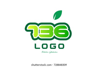 Design of number numeral  digit 736 with green leaf and color suitable for a business or company