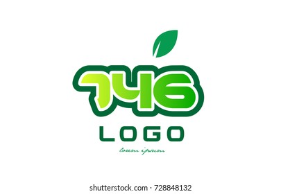 Design of number numeral  digit 746 with green leaf and color suitable for a business or company