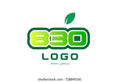 Design of number numeral  digit 830 with green leaf and color suitable for a business or company