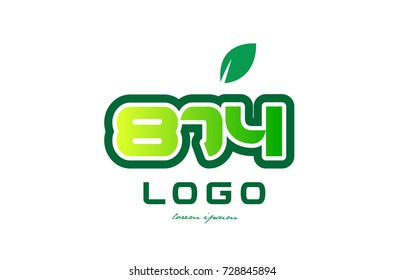 Design of number numeral  digit 874 with green leaf and color suitable for a business or company