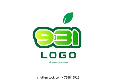 Design of number numeral  digit 931 with green leaf and color suitable for a business or company