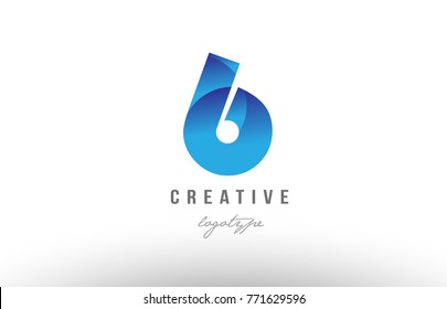 Design of number numeral digit six 6 with blue gradient color suitable as a logo for a company or business