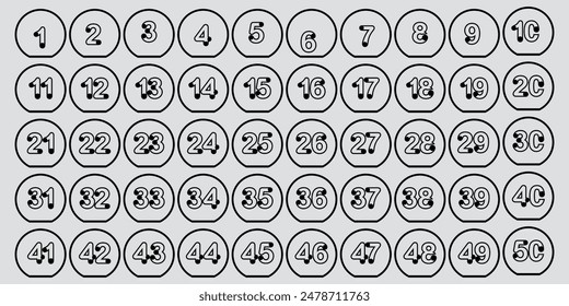 Design numbers 1 to 50 premium digital black and white circle icon 1