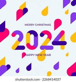 Design numbers 2024. Template business diary cover for the Happy New Year 2024 with wishes. Colored design of brochure, postcard, banner. Vector Christmas decorations. Isolated on white background.