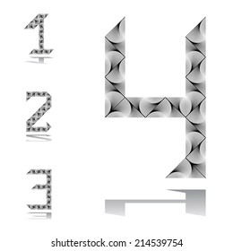 Design numbers set from 1 to 4. Striped waving lines twisted textured font. Vector-art illustration