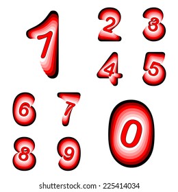 Design numbers set. Colorful waving twisting line textured font. Vector-art illustration. No gradient