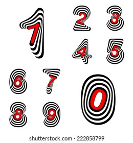 Design numbers set. Striped waving line textured twisted font. Vector-art illustration