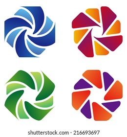 Design octagonal logo element. Abstract vector fan template set.You can use in the media, mobile, camera , financial, mechanical, chemistry, science and other commercial image. 